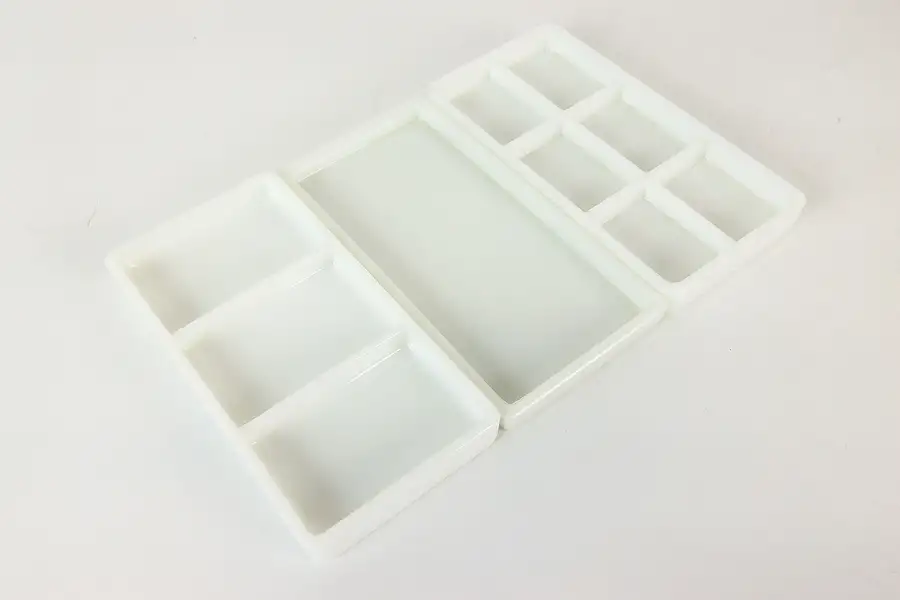 Main image of Set of Three Antique Milk Glass Dental Trays, Two Rivers WI