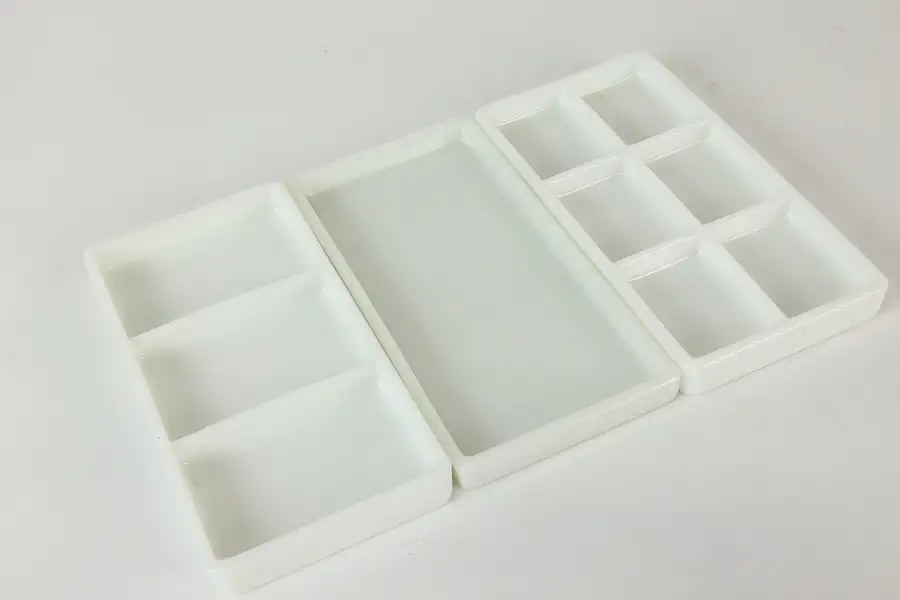 Main image of Set of Three Antique Milk Glass Dental Trays, Two Rivers WI