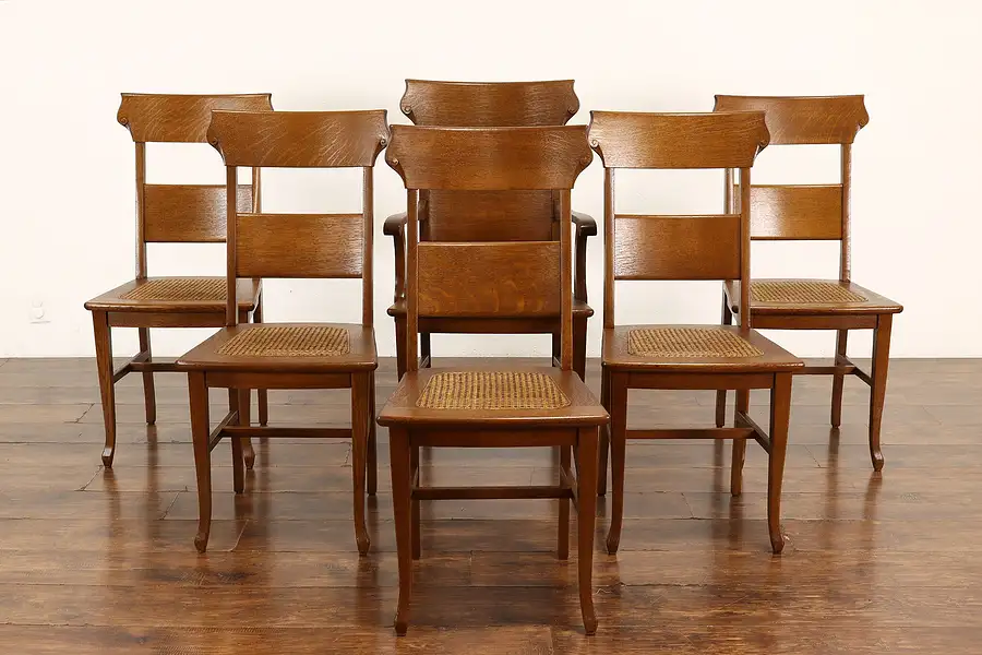 Main image of Farmhouse Set of 6 Empire Antique Carved Oak Dining Chairs