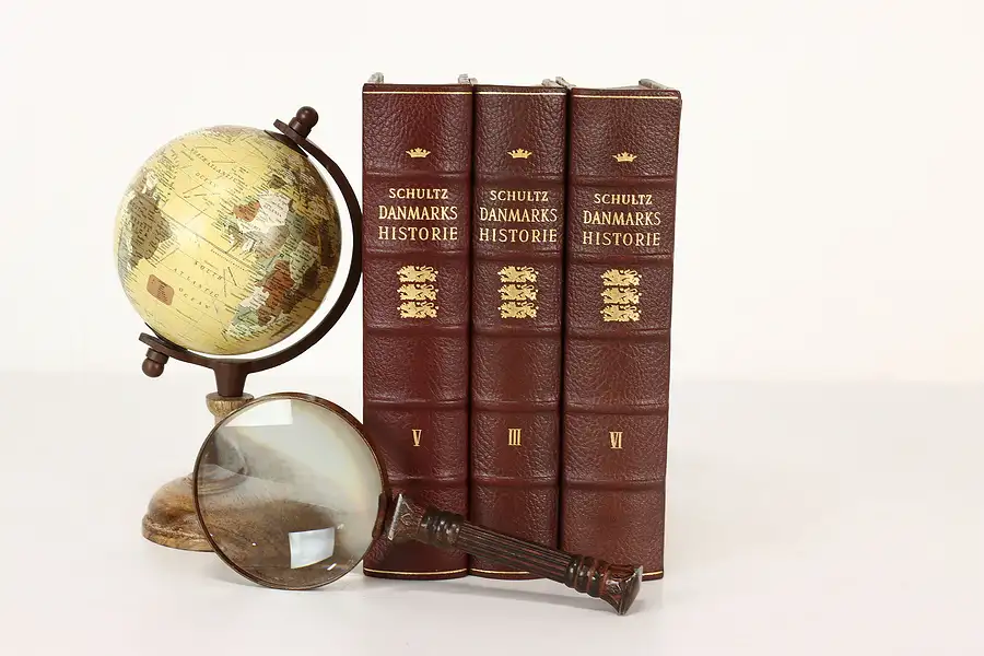 Main image of Set of 3 Leatherbound & Gold Tooled Danish History Books