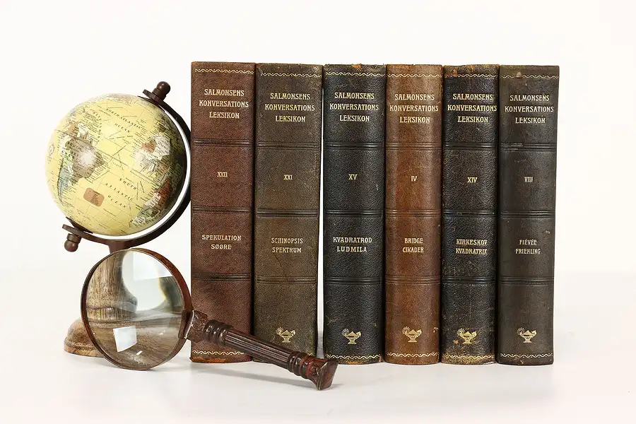 Main image of Set of 6 Leatherbound & Gold Tooled Danish Encyclopedia Books