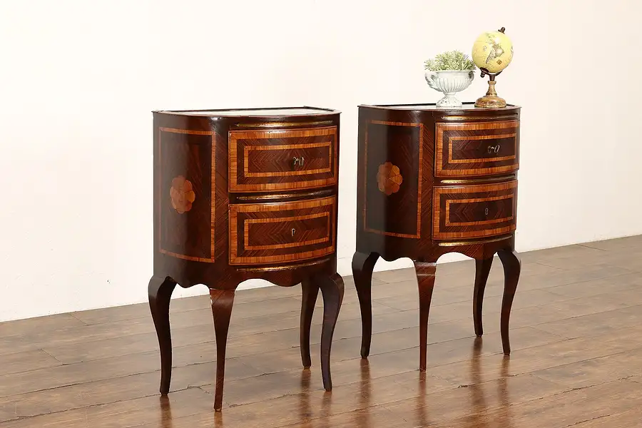 Main image of Pair of Italian Vintage Rosewood Nightstands End Tables, Marble Tops