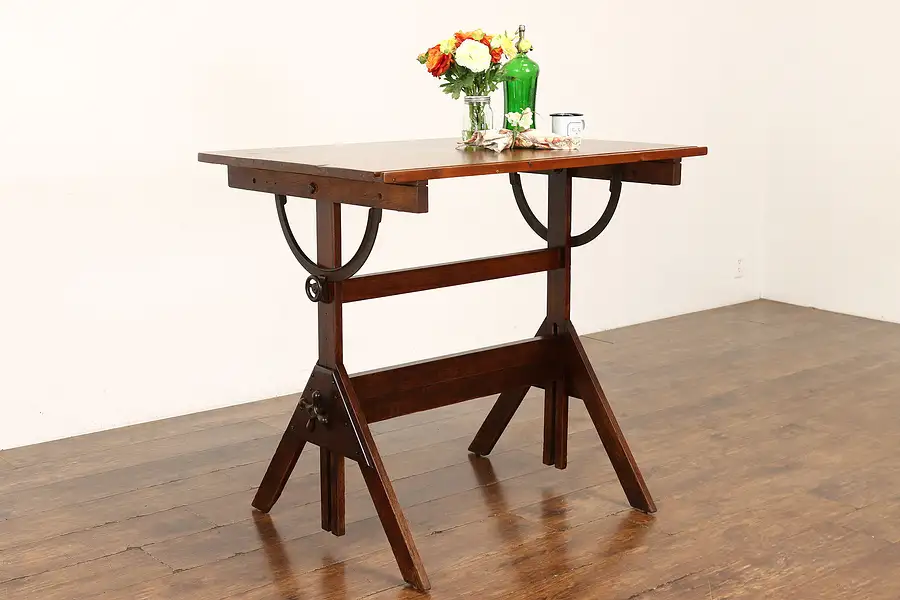 Main image of Farmhouse Industrial Antique Drafting Drafting Desk, Wine & Cheese Table