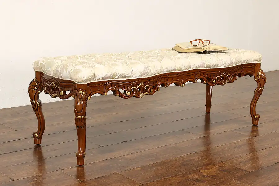 Main image of French Rococo Design Vintage Carved Fruitwood Hall or Boudoir Bench