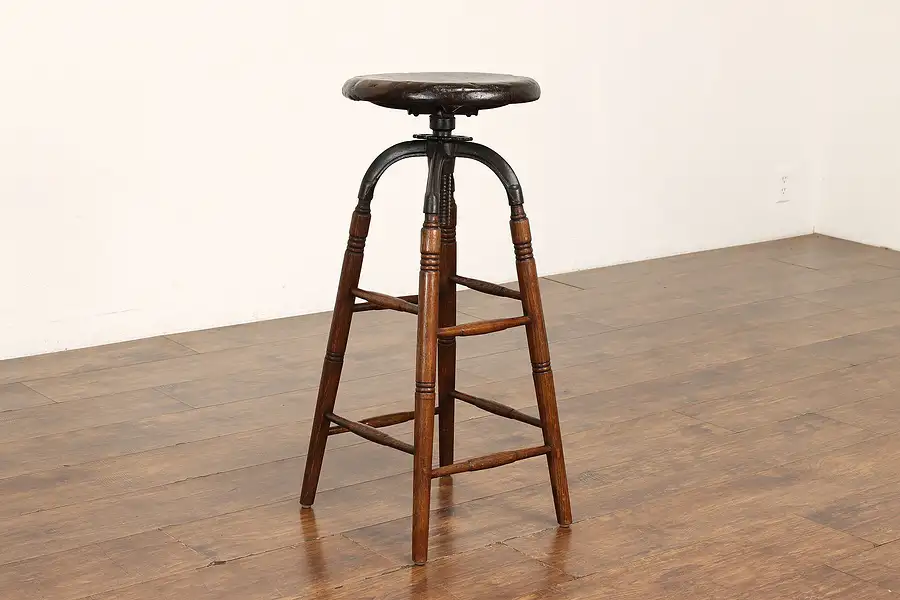 Main image of Industrial Oak & Iron Antique Farmhouse Drafting, Architect Swivel Stool