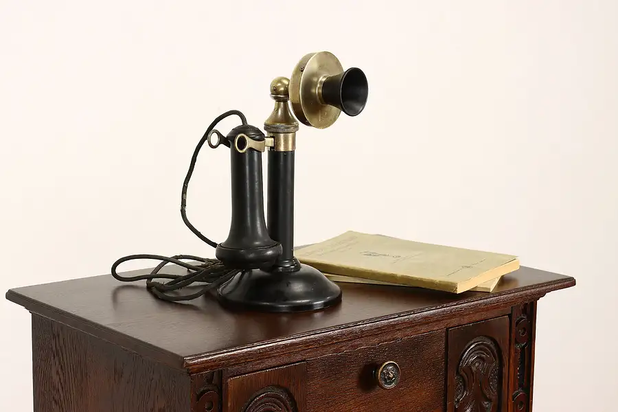 Main image of Industrial Antique 1920s Brass Candlestick Telephone, Stromberg Carlson