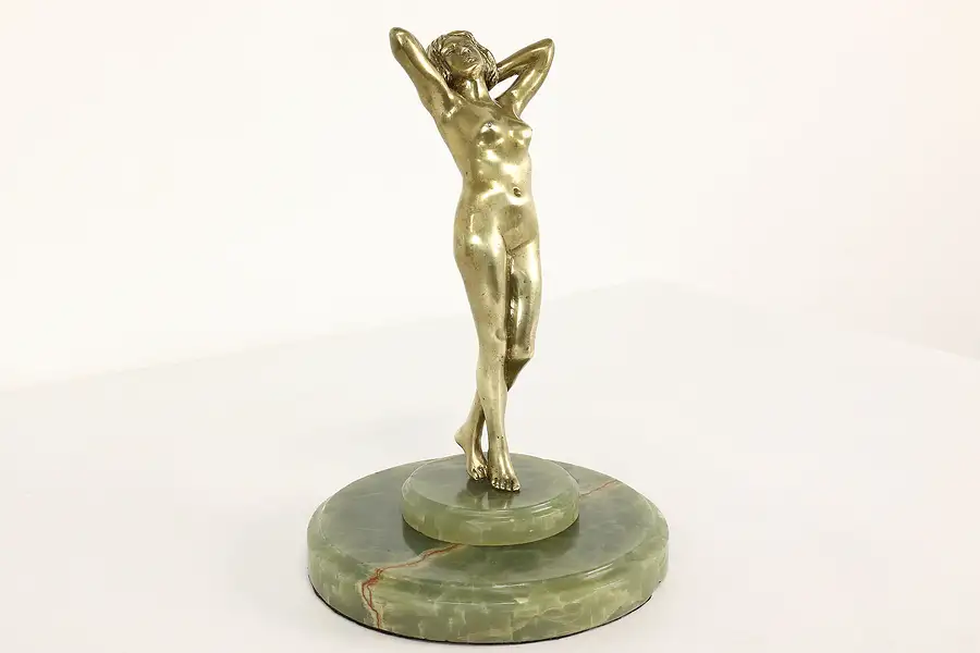 Main image of Art Deco Bronze Statue Antique Nude Woman Sculpture on Onyx Base