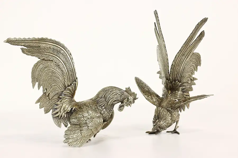 Main image of Pair of Antique Cocks or Fighting Rooster Sculptures