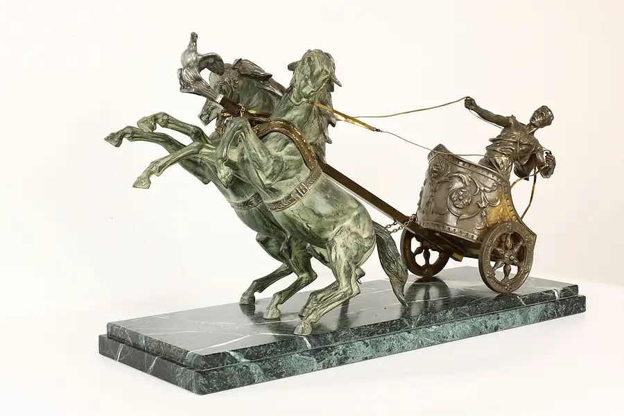 Main image of Horses & Chariot Sculpture Antique Bronze Statue, Marble Base