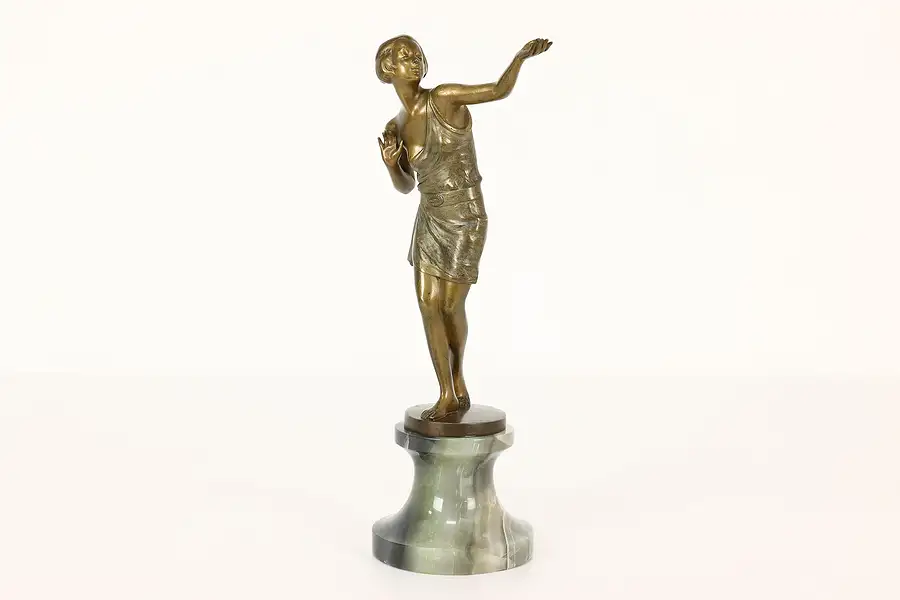 Main image of Art Deco Flapper Woman Statue Vintage Bronze Sculpture, Lorenzl