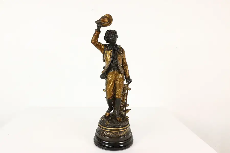 Main image of Victorian Traveling Young Gentleman Statue Antique Sculpture, Signed