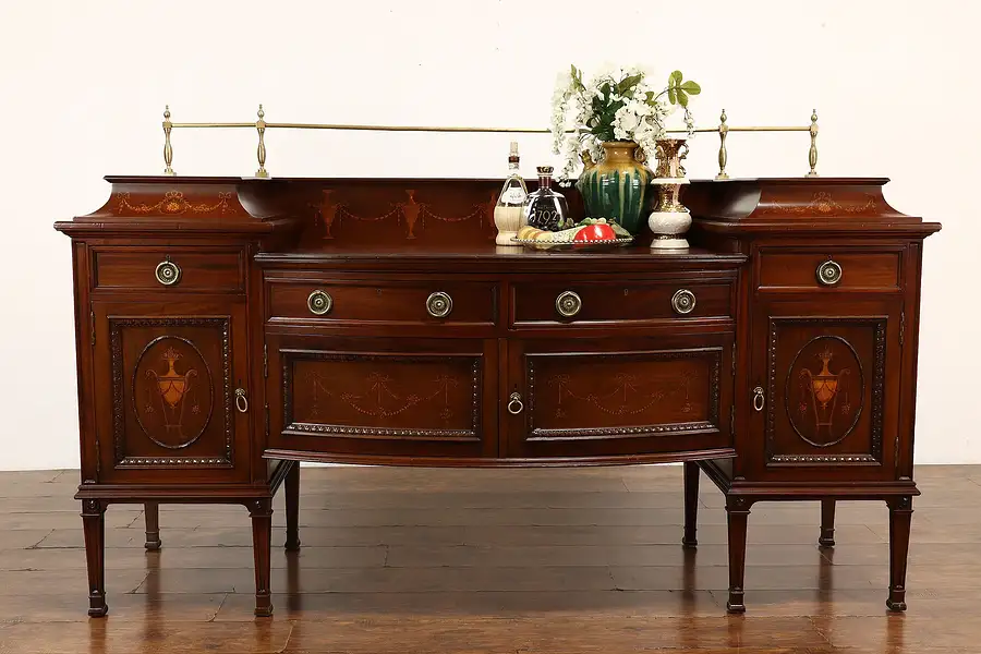 Main image of English Classical Antique Mahogany & Marquetry Sideboard, Server, Buffet