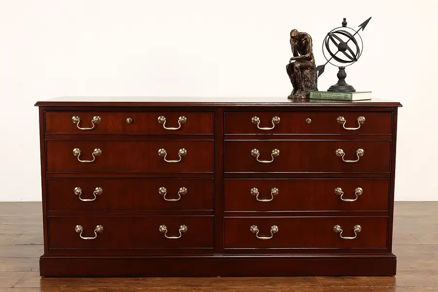 Main image of Traditional Vintage Banded Mahogany Office Credenza, Lateral File, Baker