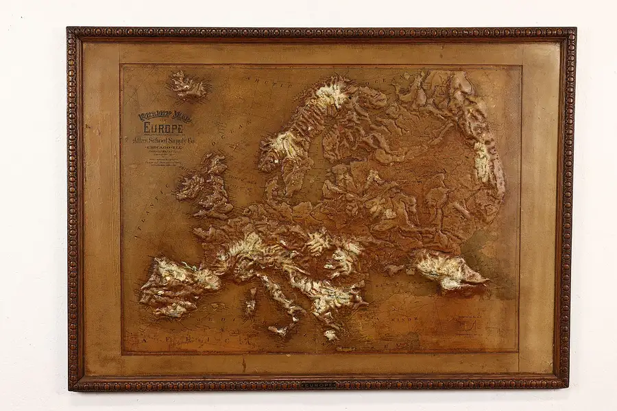 Main image of Relief Map of Europe Antique 1907 Wall Map, Atlas School Supply 48"