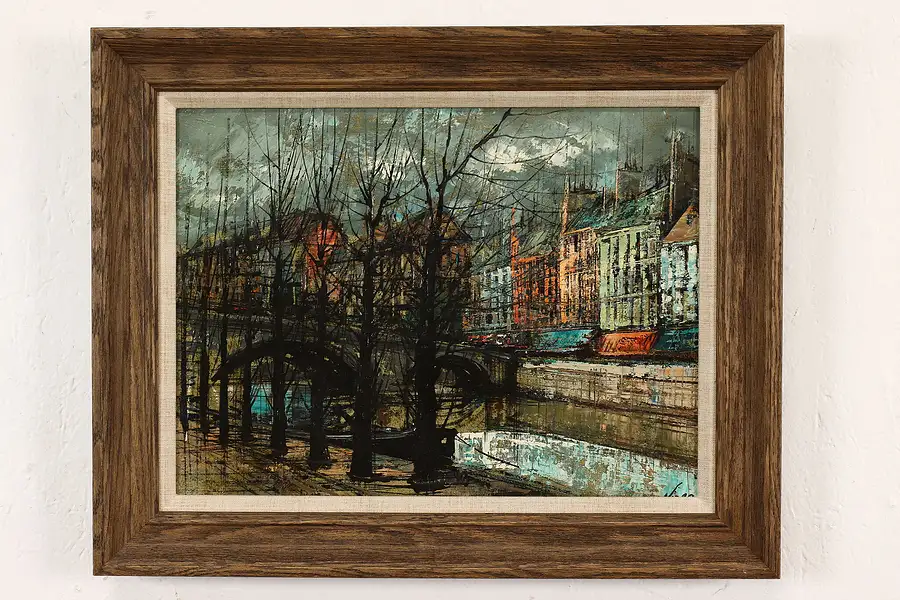 Main image of City Bridge Over Canal Vintage Original Oil Painting, Nizar 20.5"