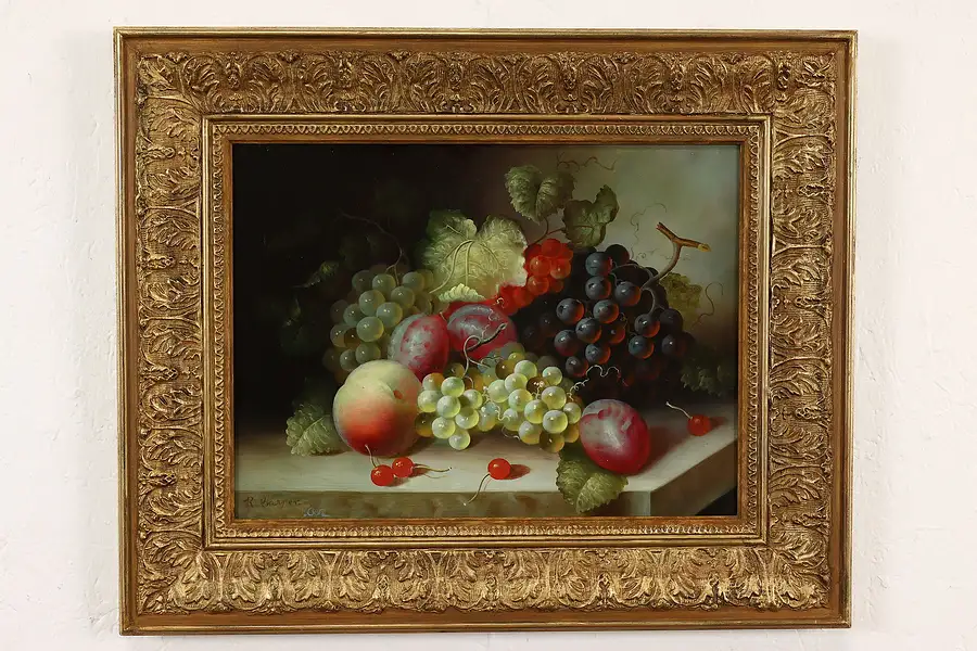 Main image of Still Life of Fruit on Table Vintage Original Oil Painting, Casper 22.5"