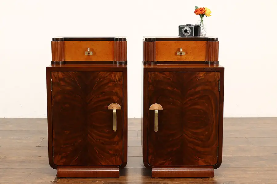 Main image of Pair Art Deco Midcentury Modern Vintage Nightstands, End or Side Tables