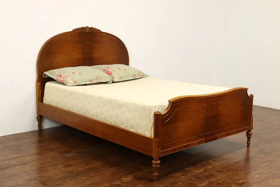 Main image of French Design Vintage Figured Walnut Full or Double Size Bed, Widdicomb