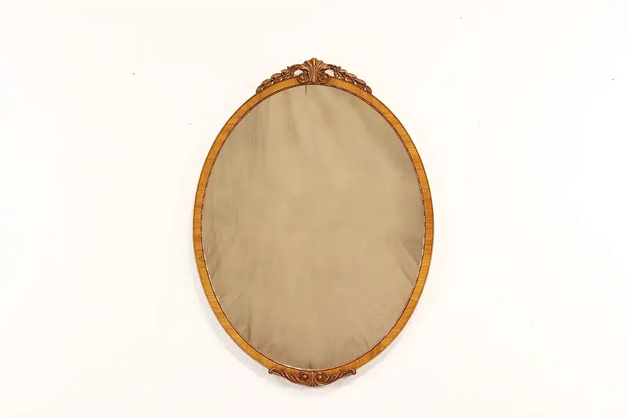 Main image of French Design Vintage Satinwood Carved Oval Wall Mirror, Widdicomb