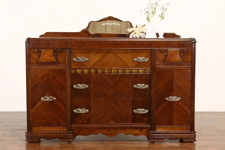 Main image of Art Deco Vintage Waterfall Design Walnut Sideboard, Buffet or Server