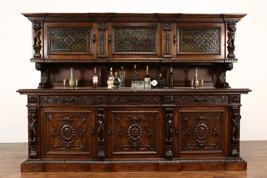 Main image of Italian Renaissance Antique Back Bar Cabinet, Sideboard Carved Cherubs