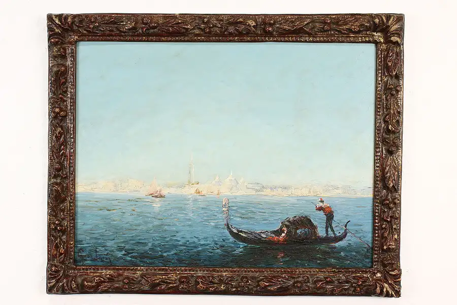 Main image of Gondola in Venice Antique Original Oil Painting, Hunter 28"