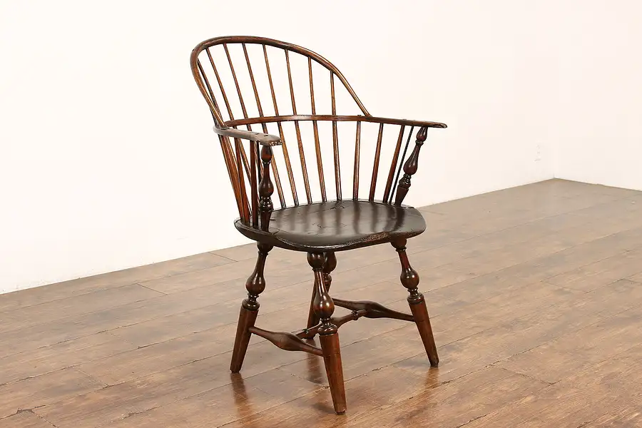 Main image of Windsor 1820s Antique English Rustic Farmhouse Dining or Desk Chair