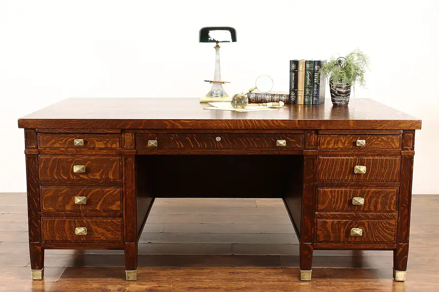 Main image of Art & Crafts Quarter Sawn Mission Oak Antique Craftsman Office Desk