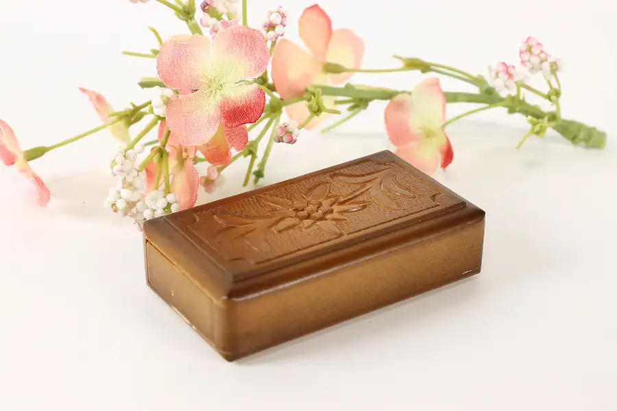 Main image of Swiss Vintage Carved Birch Puzzle Box, Floral Motifs