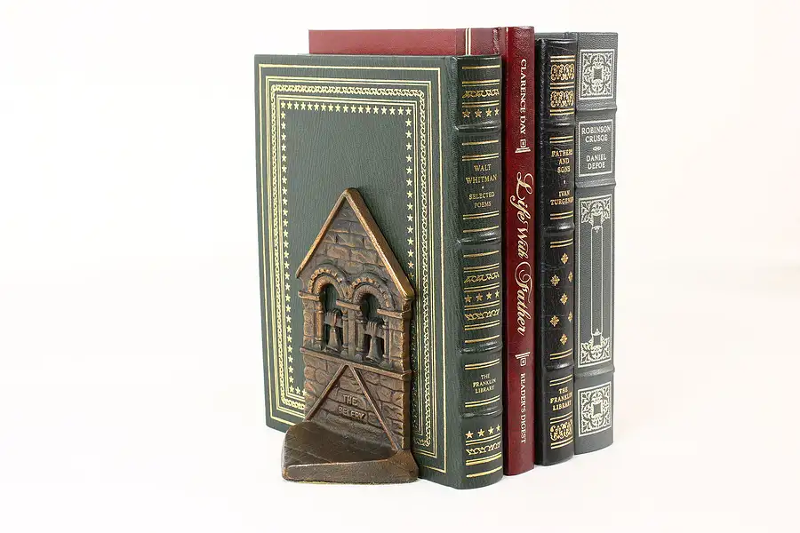 Main image of Pair of Vintage Belfry Bell Tower Cast Iron Bookends, Connecticut Foundry