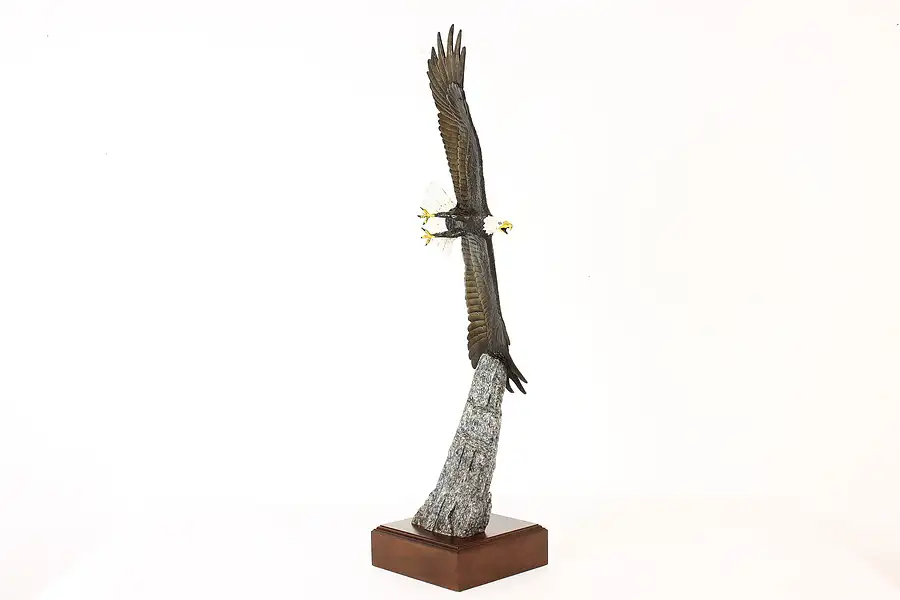 Main image of Soaring Bronze Eagle on Walnut Base Vintage Sculpture, Shoop