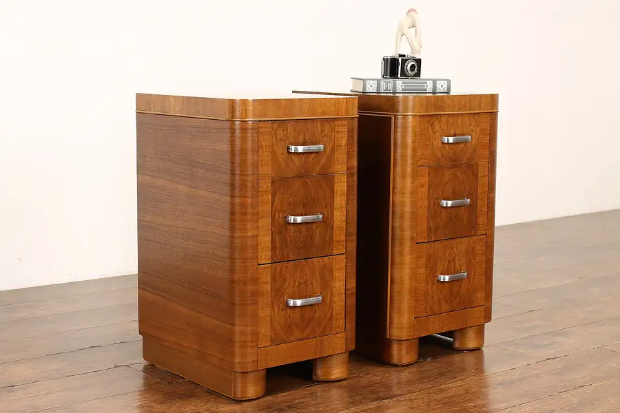 Main image of Pair of Art Deco to Midcentury Modern Vintage End Tables or Nightstands