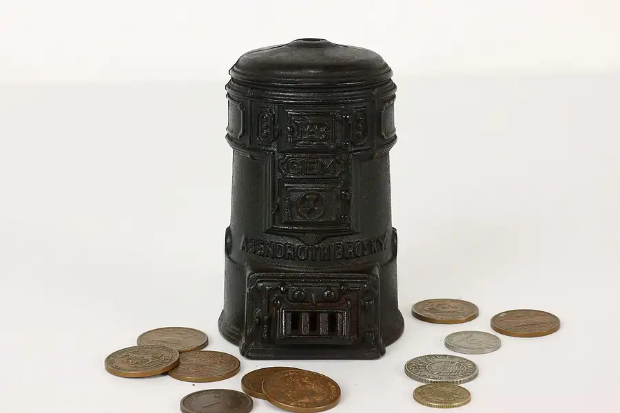 Main image of Victorian Antique Gem Stove Cast Iron Coin Bank, Abendroth Bros