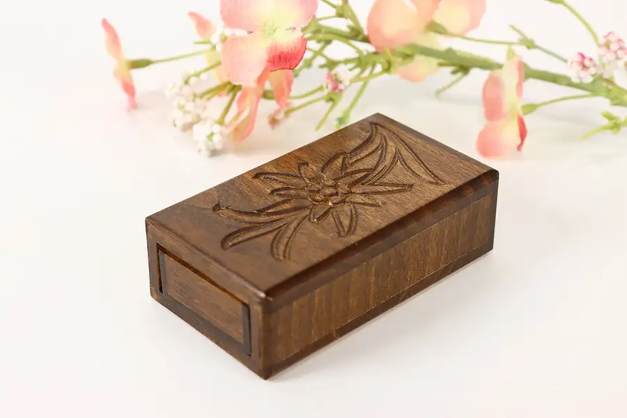 Main image of Swiss Vintage Carved Birch Puzzle Box, Floral Motifs, Brienzer