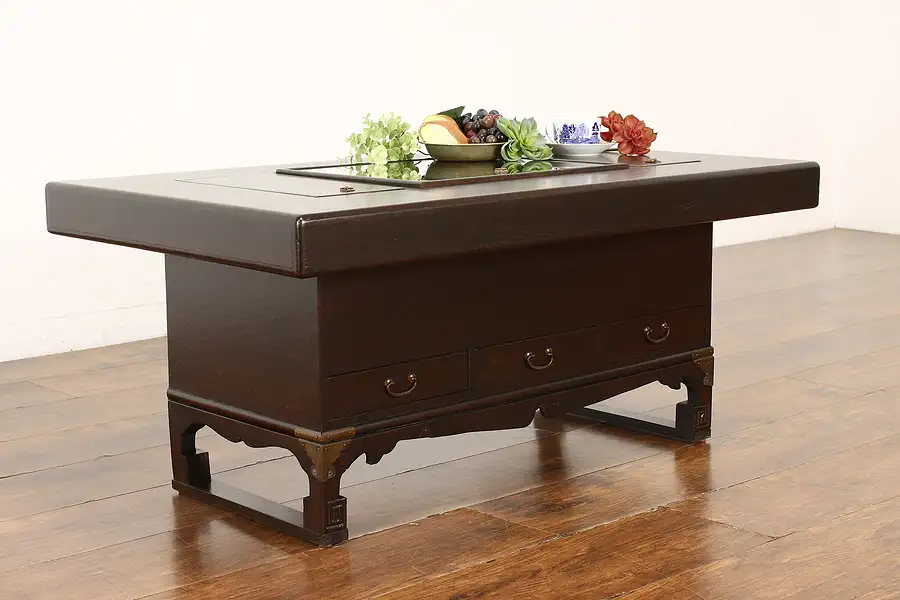 Main image of Japanese Traditional Vintage Elm & Copper Hibachi or Coffee Table