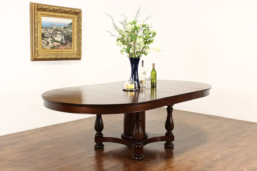 Main image of Mahogany Antique 54" Round Dining Table 4 Leaves Extends 94" Peck & Hills