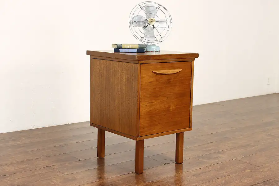 Main image of Midcentury Modern Vintage Walnut Nightstand, End Table or Office Cabinet