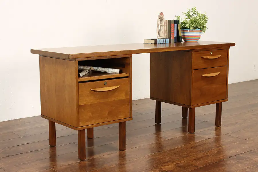 Main image of Midcentury Modern Vintage Walnut Office or Library Desk, Marble Imperial