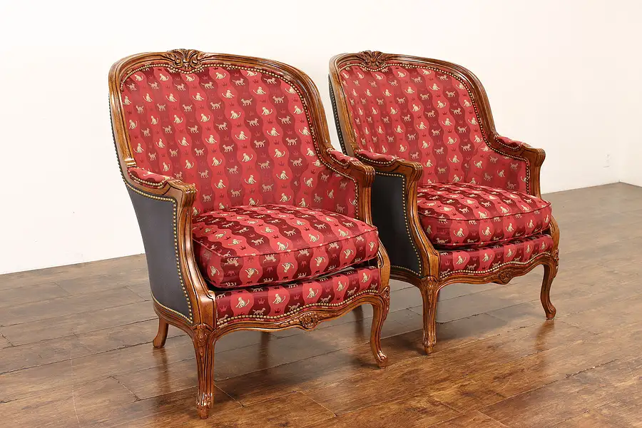 Main image of Pair of French Design Vintage Armchairs, Monkey Upholstery Hancock Moore