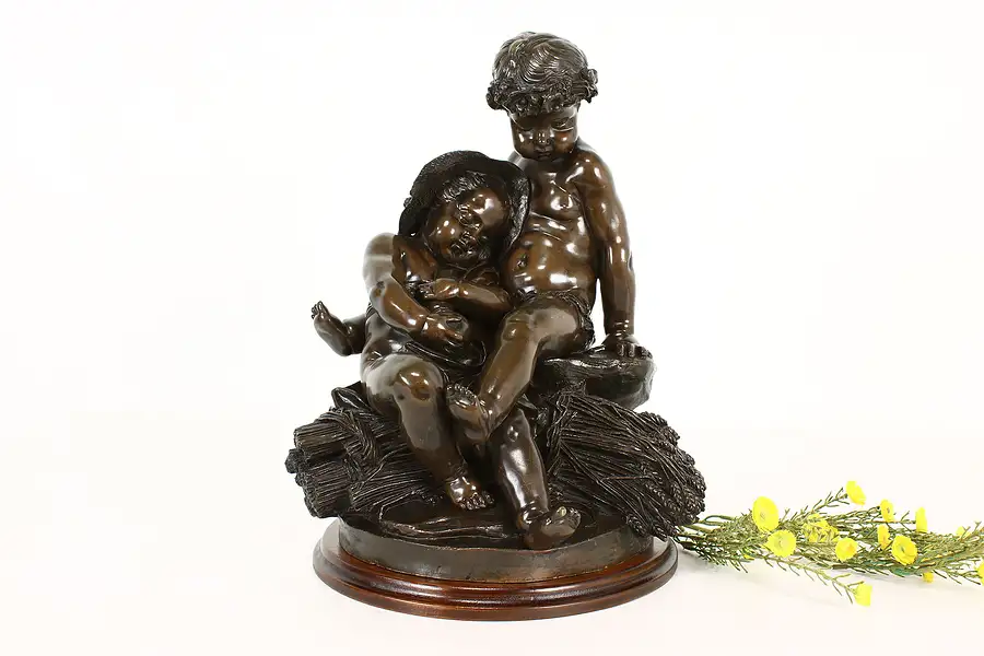 Main image of Bronze Vintage French Sculpture Children & Harvest Statue after Pigalle