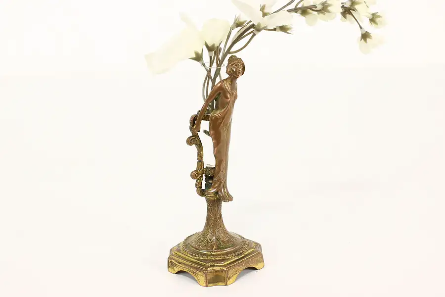 Main image of Antique Statue Bronze Dancer Sculpture & Glass Bud Vase