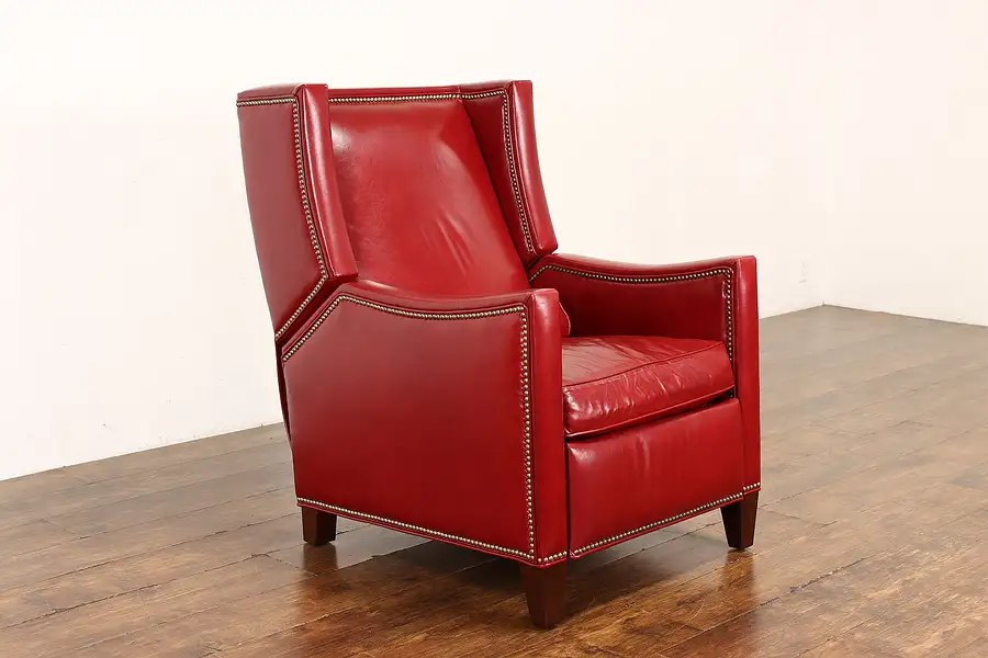 Main image of Traditional Vintage Leather Wing Chair Recliner Brass Nailheads, Comfort