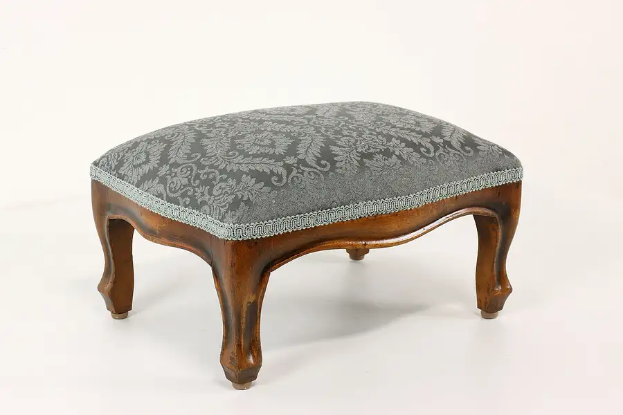 Main image of Country French Carved Antique Farmhouse Footstool, New Upholstery