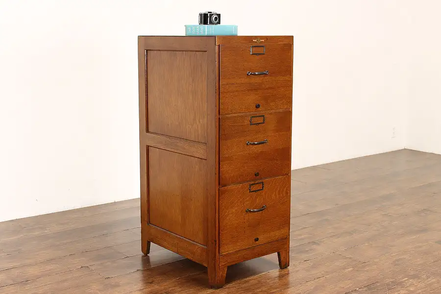 Main image of Oak Vintage 3 Drawer Office or Library Legal Size File Cabinet, Becker