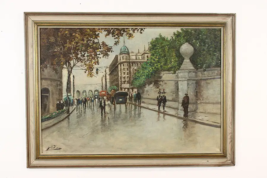 Main image of Italian Street Scene Vintage Original Oil Painting, De La Pina 45"