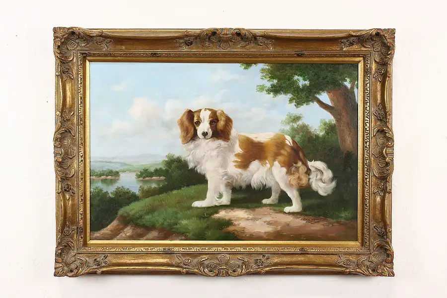 Main image of Brittany Spaniel Hunting Dog Vintage Original Oil Painting, Juno 44.5"