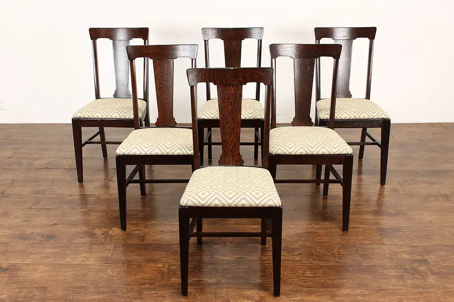 Main image of Set of 6 Arts & Crafts Mission Oak Antique Craftsman Dining Chairs