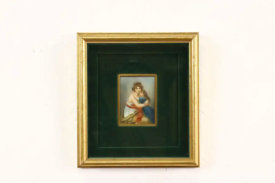 Main image of Mother & Child Miniature Portrait Antique Oil Painting in Shadowbox 9.5"