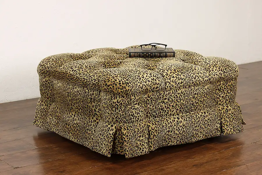 Main image of Leopard Print Upholstered Vintage Footstool or Ottoman, Hancock and Moore