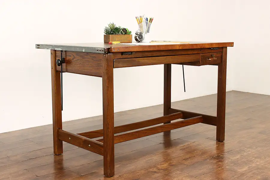 Main image of Industrial Salvage Farmhouse Drafting Wine Table Kitchen Island, Hamilton